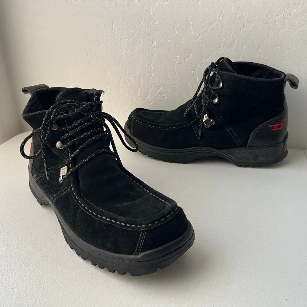 Diesel Suede Moc Toe Chukka Boots Men's Size 11 Black Leather Ankle Rugged